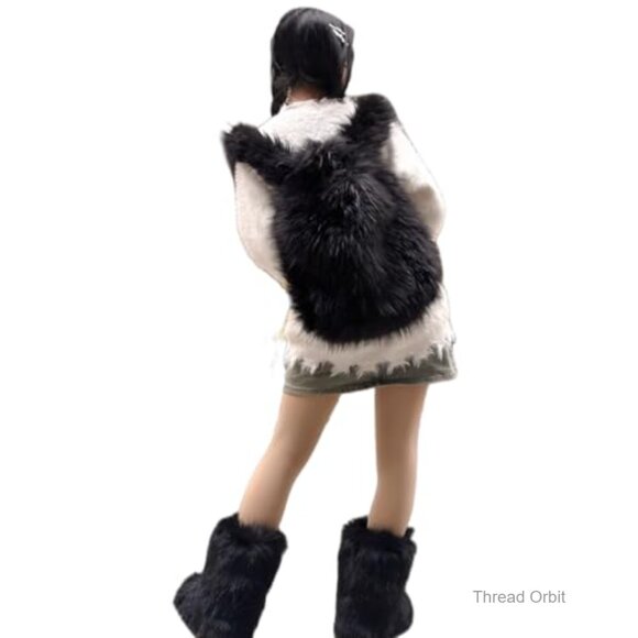 Faux Fur Plush Fluffy Fashion Backpack, Spacious Main Compartment